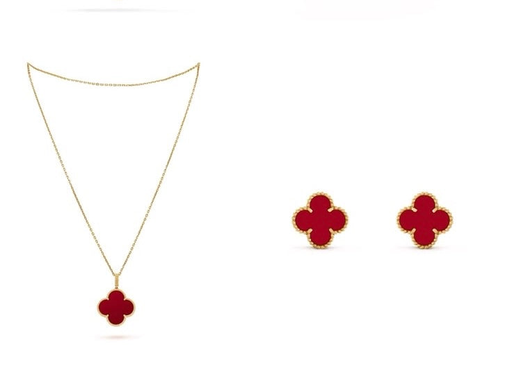 Van Cleef & Arpels Collier Vintage Alhambra Four Leaf Necklace & Earrings | Stainless Steel , Tarnish Free - Fairyfixofficial