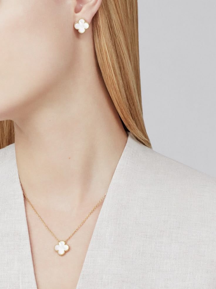 Van Cleef & Arpels Collier Vintage Alhambra Four Leaf Necklace & Earrings | Stainless Steel , Tarnish Free - Fairyfixofficial
