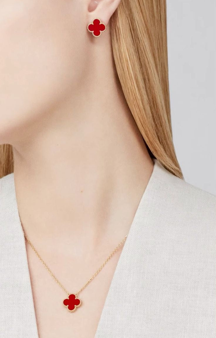 Van Cleef & Arpels Collier Vintage Alhambra Four Leaf Necklace & Earrings | Stainless Steel , Tarnish Free - Fairyfixofficial