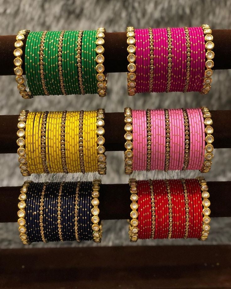 Trending Golden Stone Bangles with Kara -/ - Fairyfixofficial
