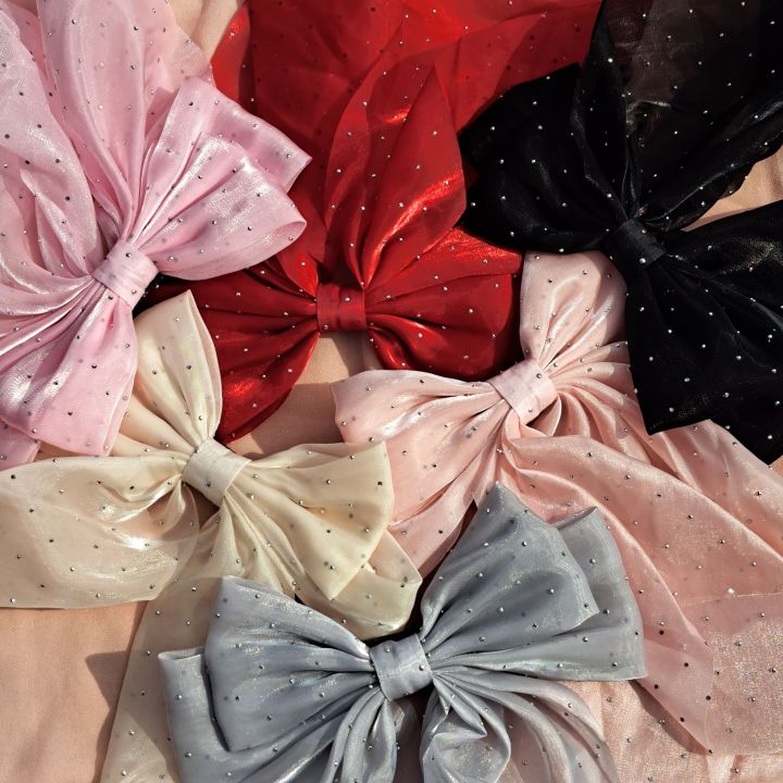 Big Shiny Bow Clips with Long Tails – Glam Hair Accessory for Girls & Teens - Fairyfixofficial