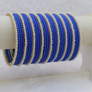 velvet Double square small white pearl Karra bangles choorian set - Fairyfixofficial