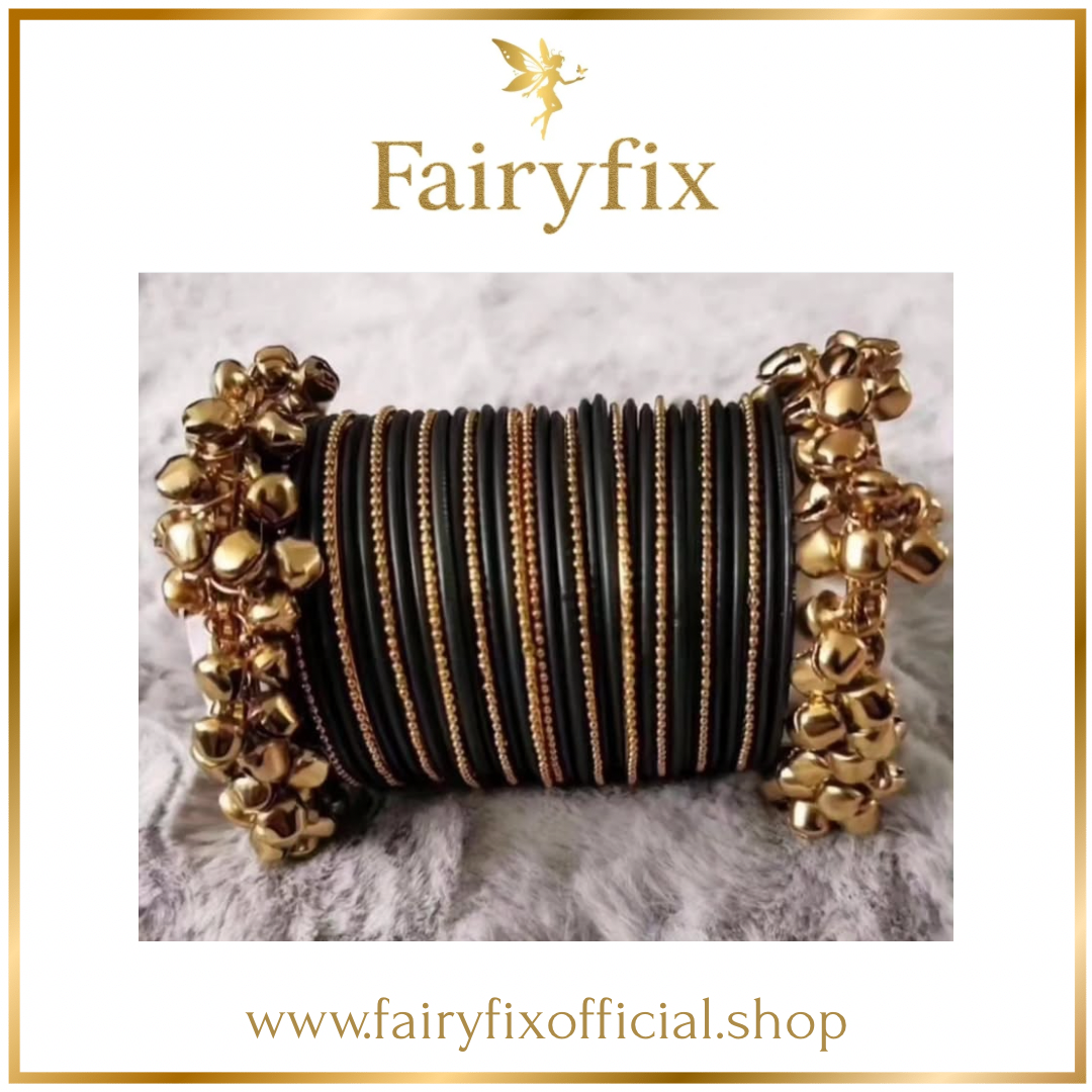 Black Metal Matte Bangles with Gajra Kara✨|2 dozen🫶🏻 - Fairyfixofficial