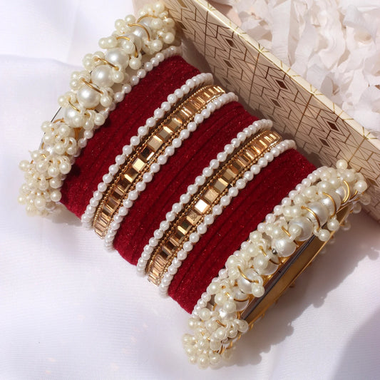 Kundan Majesty Bangle Set-1-Maroon - Fairyfixofficial