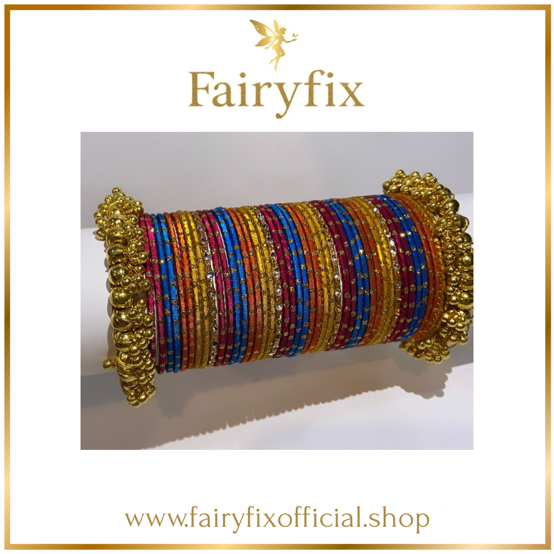 Rainbow Bangles choorian with 2 Golden Kara✨|4 dozen🫶🏻