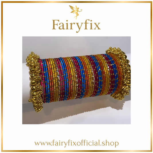 Rainbow Bangles choorian with 2 Golden Kara✨|4 dozen🫶🏻