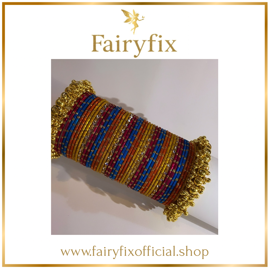 Rainbow Bangles choorian with 2 Golden Kara✨|4 dozen🫶🏻