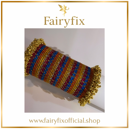 Rainbow Bangles choorian with 2 Golden Kara✨|4 dozen🫶🏻
