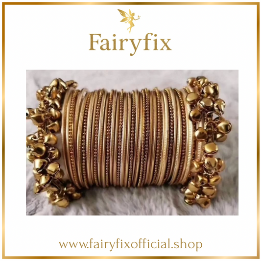 Golden Metal Matte Bangles with Gajra Kara✨|2 dozen🫶🏻 - Fairyfixofficial