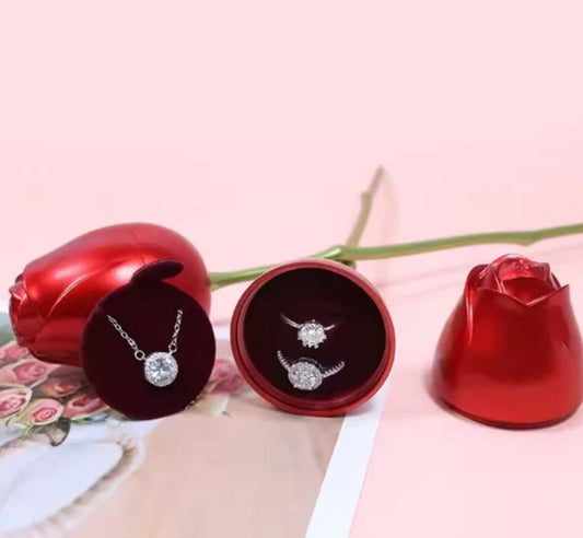 Red Rose Flower Ring Box in Metal - Fairyfixofficial