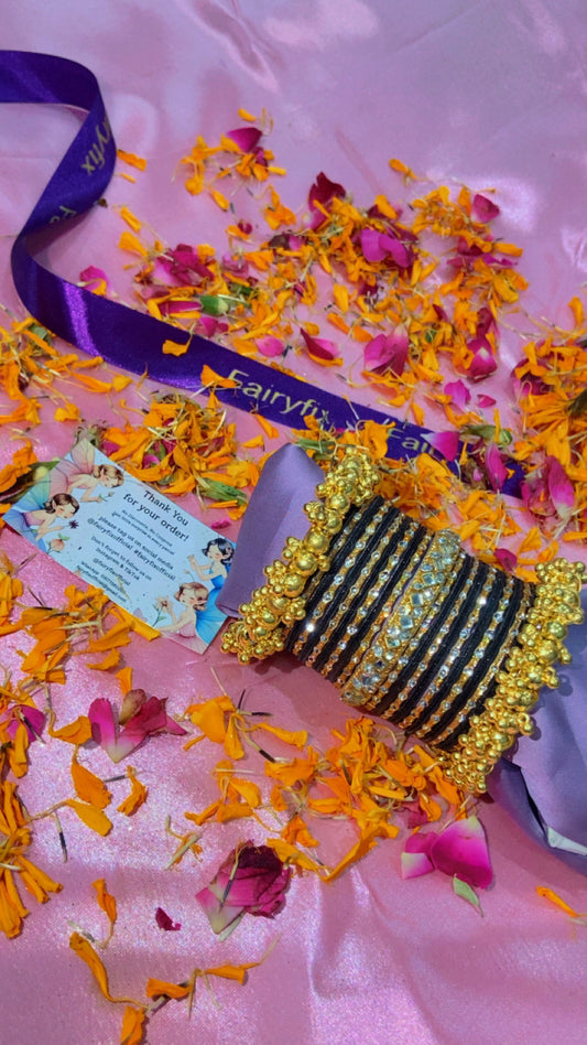 Aesthetic Bangles choorian with Golden Gajra Kara ✨| Two Dozen in each set🫶🏻 - Fairyfixofficial