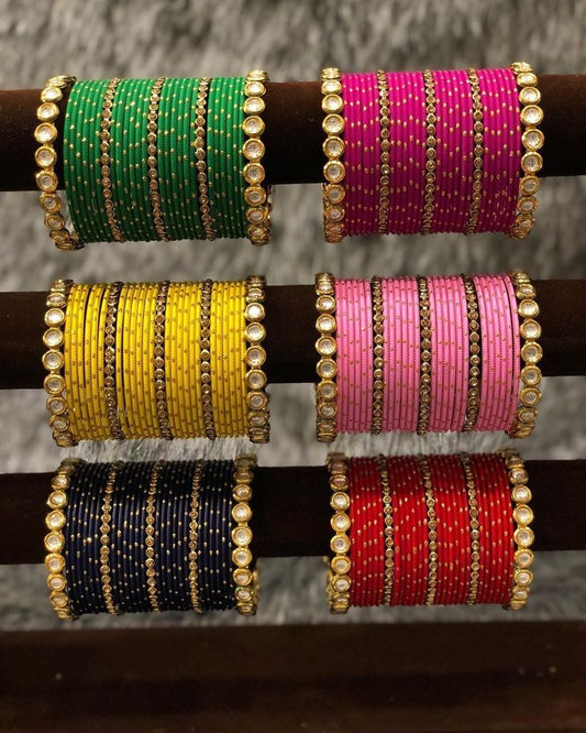 Trending Golden Stone Bangles with Kara -/ - Fairyfixofficial