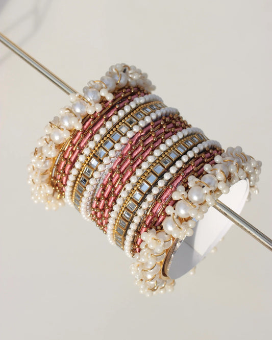 Zari Premium Bangle Set-Pink - Fairyfixofficial