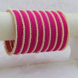 velvet Double square small white pearl Karra bangles choorian set - Fairyfixofficial