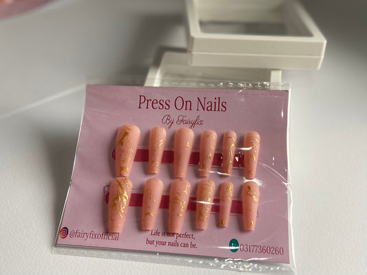 Premium Gold Pattern Korean Nails – Long-Lasting, Salon-Style Glam at Home - Fairyfixofficial