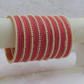 velvet Double square small white pearl Karra bangles choorian set - Fairyfixofficial