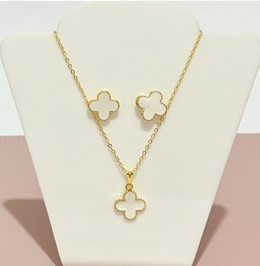Van Cleef & Arpels Collier Vintage Alhambra Four Leaf Necklace & Earrings | Stainless Steel , Tarnish Free - Fairyfixofficial