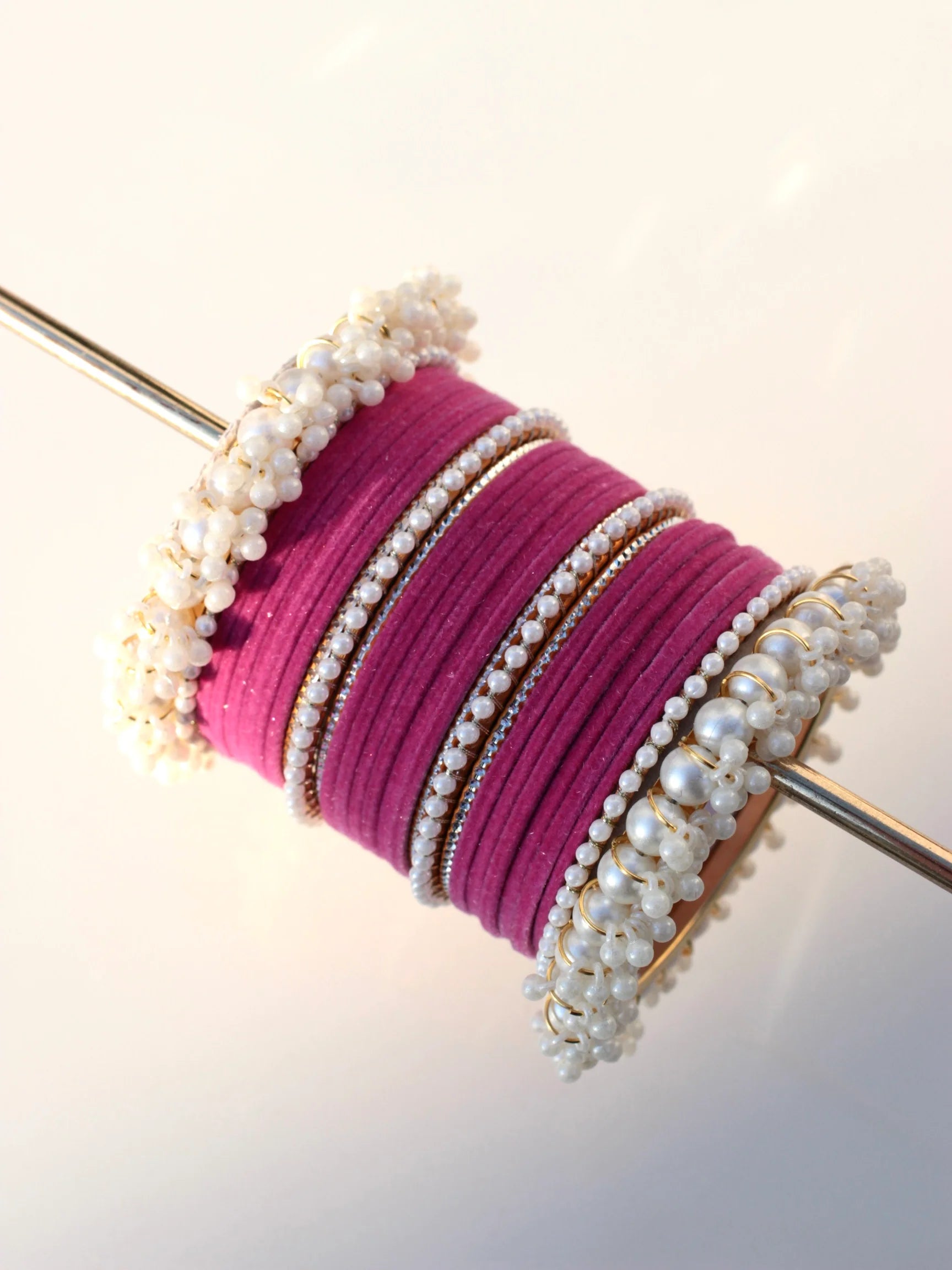 Noor-e-Moti Bangle Set - Shocking Pink - Fairyfixofficial