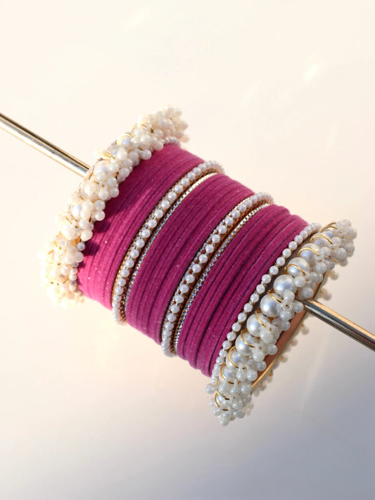 Noor-e-Moti Bangle Set - Shocking Pink - Fairyfixofficial
