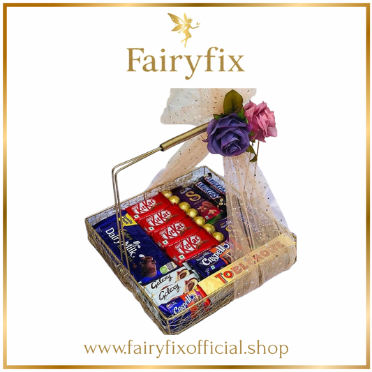 Golden Metal Basket with Imported Chocolate ✨ - Fairyfixofficial