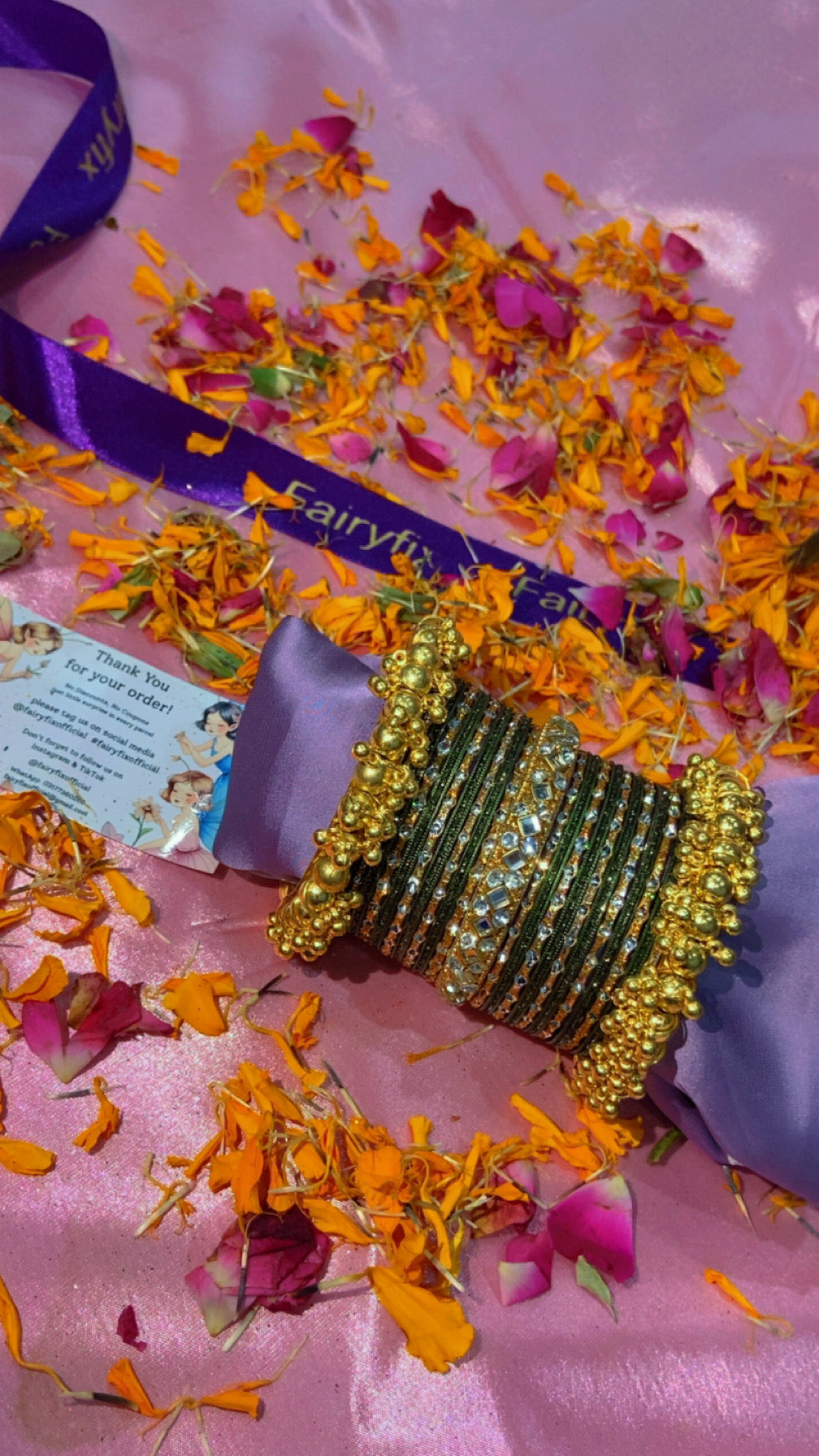Aesthetic Bangles choorian with Golden Gajra Kara ✨| Two Dozen in each set🫶🏻 - Fairyfixofficial