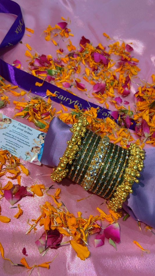 Aesthetic Bangles choorian with Golden Gajra Kara ✨| Two Dozen in each set🫶🏻 - Fairyfixofficial