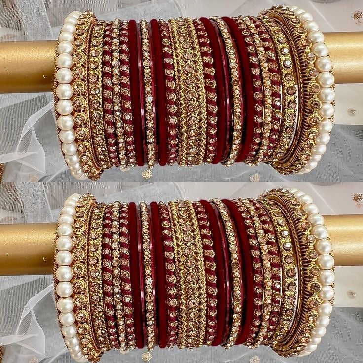Fancy Red Bangles choorian with Gold Pearls Gajra Karay✨| - Fairyfixofficial