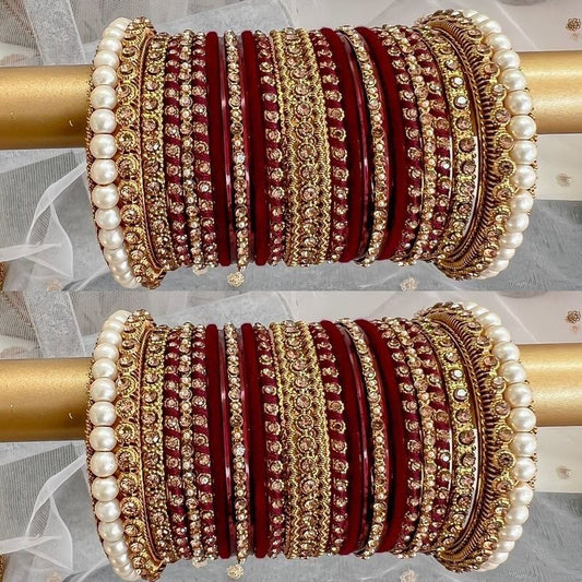 Fancy Red Bangles choorian with Gold Pearls Gajra Karay✨| - Fairyfixofficial