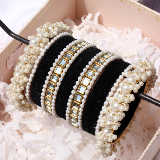Kundan myjesty Bangle Set - Black - Fairyfixofficial