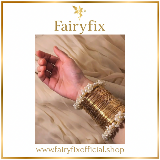 Plain Golden Metal Bangles with Gajra Kara ✨|2 dozen🫶🏻 - Fairyfixofficial