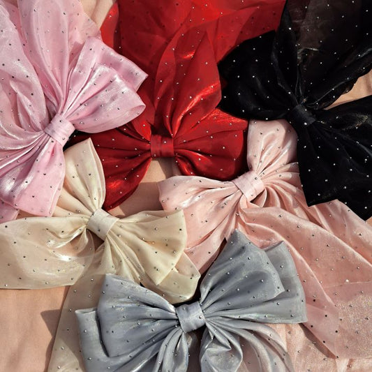 Big Shiny Bow Clips with Long Tails – Glam Hair Accessory for Girls & Teens - Fairyfixofficial